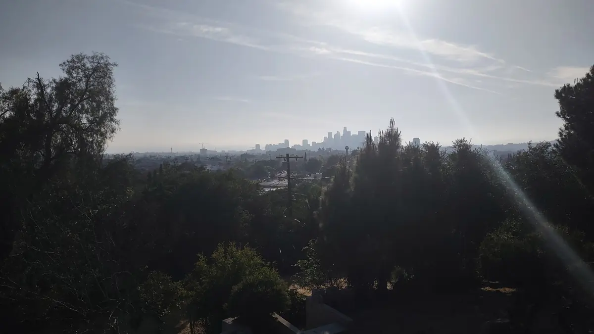 Downtown Los Angeles seen through a layer of haze in 2023