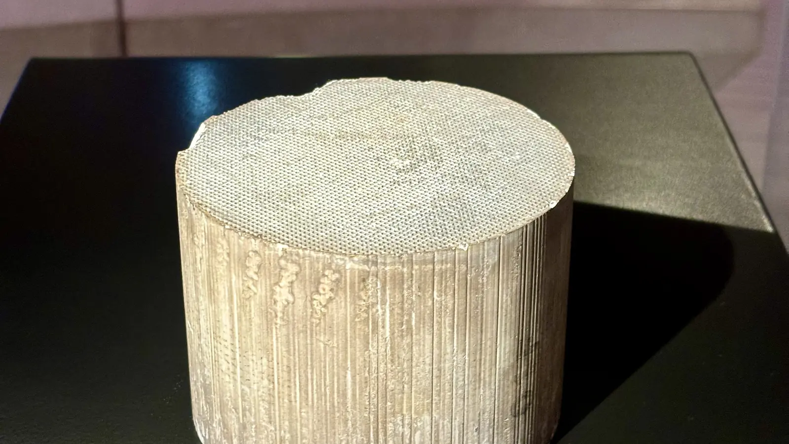 The honeycomb ceramic core of a catalytic converter